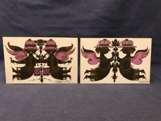 Pair Vintage Bjorn Wiinblad Mid Century Modern Cards Black Lavender Angels Rare
