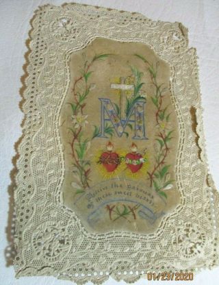 1847 Rare Antique Paper Lace Valentine Card Silk Embellishment Hand Colored