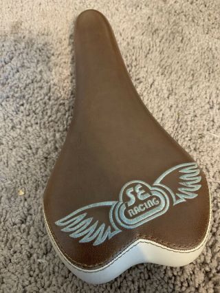 Rare Se Racing Vintage Bmx Flyer Bike Seat Brown/tan With Light Blue Embroidery