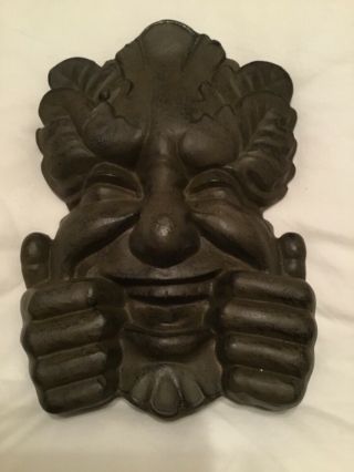 Vintage 1996 Cast Iron Sculpture From George Carruth Studios,  Leaf Man Happy Face