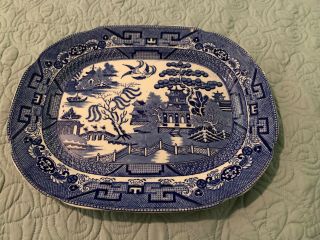 Vintage Antique Allerton Blue Willow Serving Platter Made In England 14” X 11 "