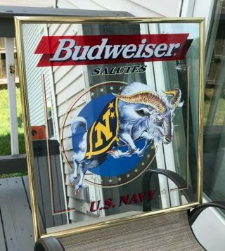 Rare Budweiser Salutes The U.  S.  Navy Mirror/sign.  Annapolis.  Bill The Goat