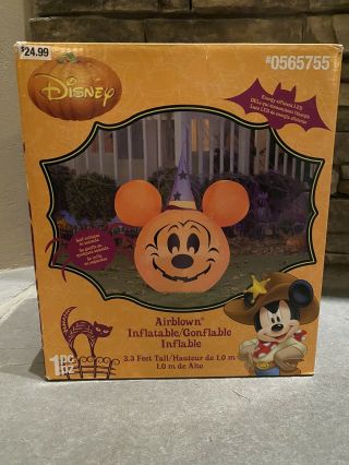 Disney Halloween Mickey Mouse Pumpkin Inflatable Airblown Lights Up Rare