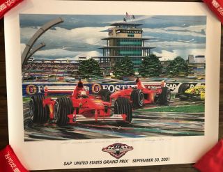 Very Rare - Randy Owens 2001 Usgp Ferrari Poster Formula 1 Grand Prix