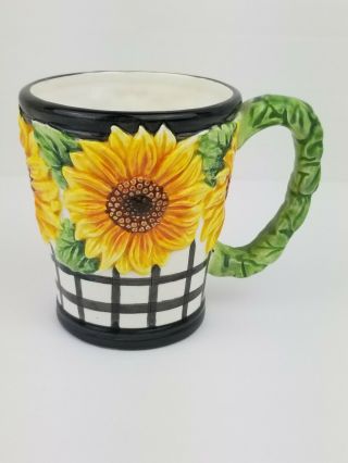 Fitz & Floyd Vintage Hand Painted Sunflower Ceramic 3d Coffee Tea Mug Cup Rare