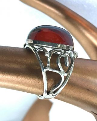 Vintage Rare Dark Red Amber Sterling Silver Ring,  Size 11.  5