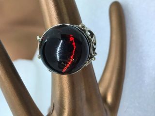 Vintage Rare Dark Red Amber Sterling Silver Ring,  size 11.  5 3