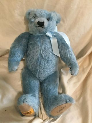 Vintage Merry Thought 14 " Blue Mohair Bear Signed 44/300 Made In England