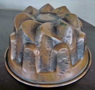 Antique Tin Lined Copper 8 " Jello Cake Mold