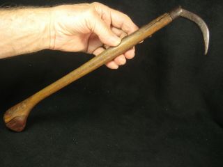 Antique 100 Yr Old Japanese Tool Hand Forged Iron Steel Gaff Red Oak Handle