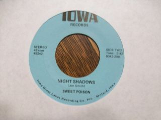 Sweet Poison Night Shadows/glidin Flyin Iowa Igl Rare 1972 Psych Rock 45