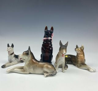 5 Royal Dux Erphila Goldscheider Ceramic Avon German Shepherd Dog Figurines Mar