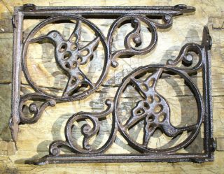 4 Cast Iron Antique Style Hummingbird Brackets,  Garden Braces Shelf Bracket