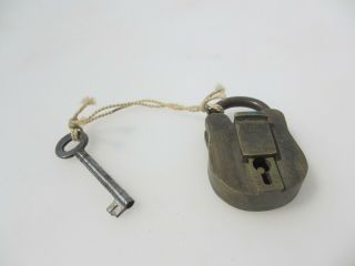 Small Vintage Brass Padlock Lock Key Old Antique