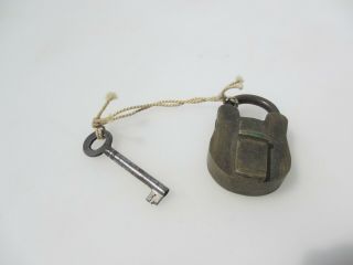 Small Vintage Brass Padlock Lock Key Old Antique 2