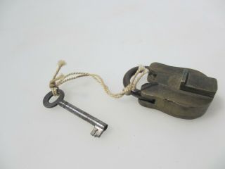 Small Vintage Brass Padlock Lock Key Old Antique 3