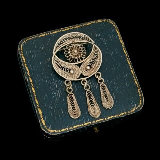 Antique Vintage Art Nouveau 800 Sterling Silver Geometric Flower Pin Brooch