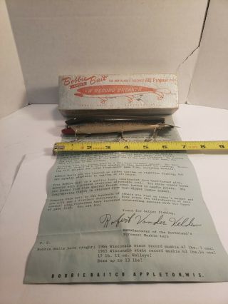 Vintage 6 " Bobbie Bait Musky Fishing Lure With Box And Paperwork