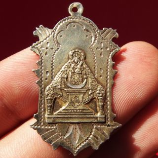 Large Blessed Virgin Mary Silver Medal Antique Catholic Rare Spanish Virgin