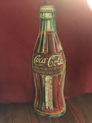 Rare Vtg Coca Cola Coke Advertising Thermometer Tin Litho " Christmas 1923 "