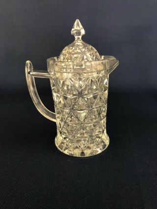 Antique Imperial Glass Co.  Clear Pressed Glass Syrup Pitcher Diamond Block 1900s