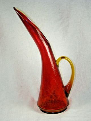 Vintage Mid - Century Modern Amberina Crackle Blenko Glass Pitcher