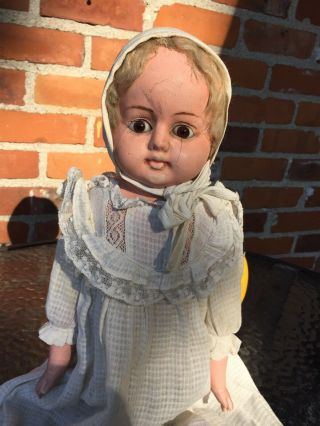 Antique Doll Papier - Mâché Wax Over Glass Eyes