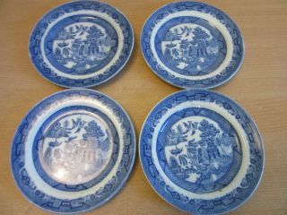4 Antique Semi China,  England Flow Blue Willow 6 " Bread & Butter Porcelain Plate