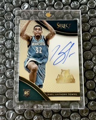 2015 - 16 Karl Anthony Towns Panini Select Rookie Rc On Card Auto 34/199 Rare