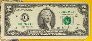 2003 Usa Rare $2 Bill Low Serial Number 00009478 Star Note San Francisco (dr)