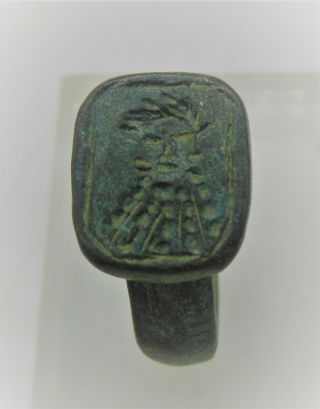Ancient Byzantine Bronze Ring With Depiction Of Ruler