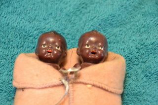 Antique Black Americana Bisque 3.  5” Jointed Baby Dolls Made In Japan
