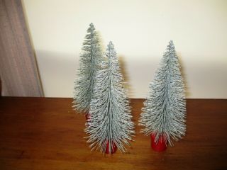 Vintage Silver Glitter Bottle Brush Christmas Tree Red Wood Bases