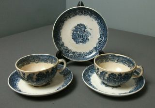 5 Antique Blue Willow Cups & Saucers - Societe Ceramique Maestricht Holland E Sb