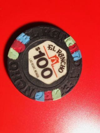 $100 El Rancho Vintage Las Vegas Nevada Casino Chip Rare