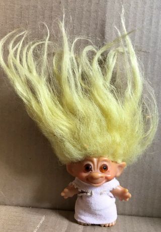 2 1/2 " Vintage Dam Things Troll Doll Thick Yellow Hair Thomas Dam 1964
