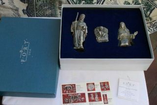 Rare Vintage Fort Pewter Nativity Set & Box Figurines Adoration 68481 Jesus Mary