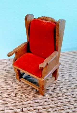 Vintage Velvet Upholster Arm Chair Dollhouse Furniture Miniature 1:12 Victorian
