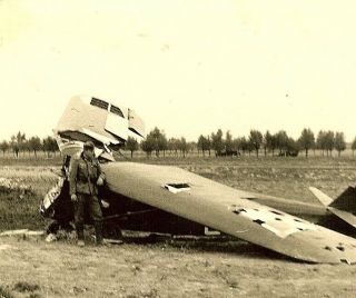 Rare Wehrmacht Soldier By Shot Down Polish Rwd.  8 Trainer Plane In Field; 1939