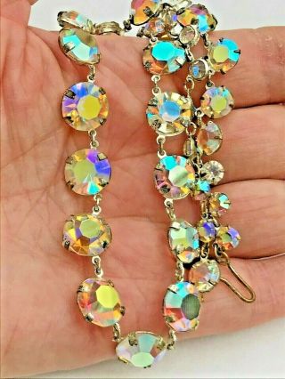 Vintage Jewellery Ab Crystal Glass Open Back Bezel Set Graduated Necklace
