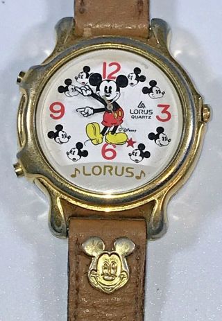 Vintage Lorus V422 Gold Tone Mickey Mouse Melody Lady Watch - Time And Music