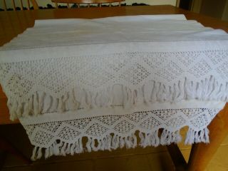 Vintage Irish Huckaback Linen Guest Towel - Hand Crochet Cotton Lace