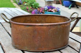 Antique Copper Cooking Pan With Twin Brass Handles