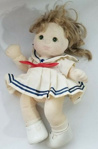 Vintage My Child Girl Doll Green Eyes Blonde Hair Sailor Dress Mattel