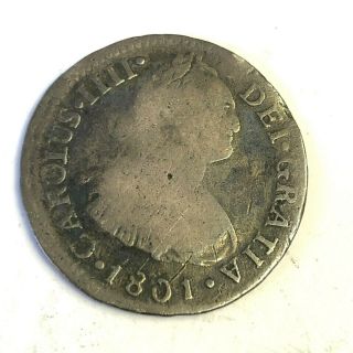 1801 Lima Ij Peru 2 Reales,  Carlos Iv Rare Colonial Spain Empire Silver Coin