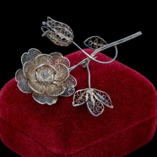 Antique Vintage Art Nouveau Sterling Silver Filigree Flower Floral Pin Brooch