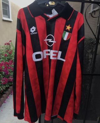 Ac Milan 1994/1996 Home Shirt Ls Rare Xl Vintage Jersey Lotto Long Sleeve