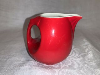 Vtg Hall Pottery 2076 Art Deco Style Red And White Small Creamer - Rare
