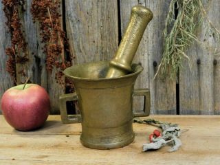 Antique Primitive Old Brass Mortar & Pestle Aafa Pantry Apothecary