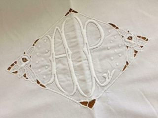 GORGEOUS ANTIQUE FRENCH LINEN METIS EMBROIDERY MONOGRAM ' A P ' MONO ONLY SHEET AV 2